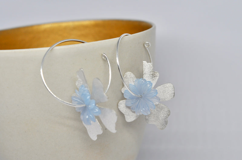 Bloom Hoop Earrings — Sterling Silver & Blue Agate