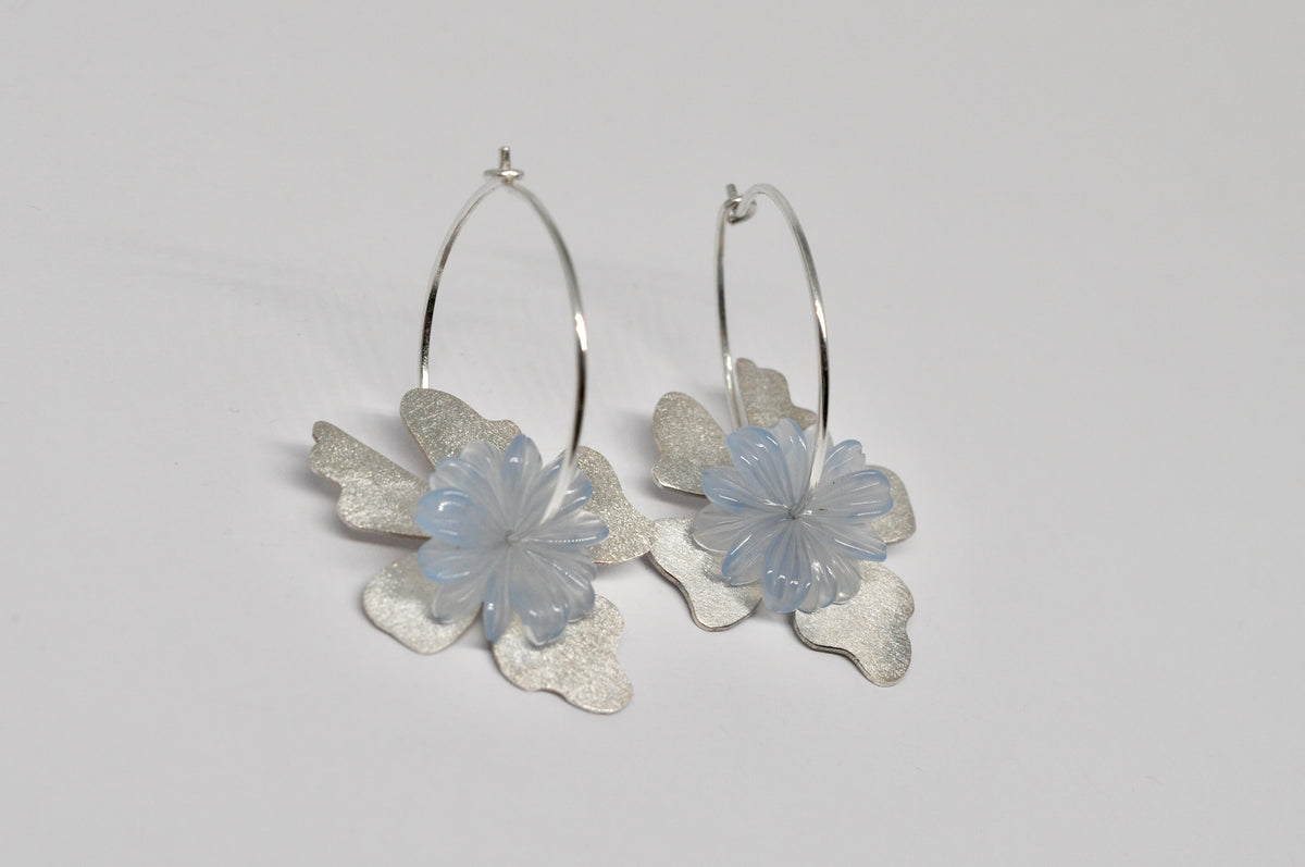 Bloom Hoop Earrings — Sterling Silver & Blue Agate