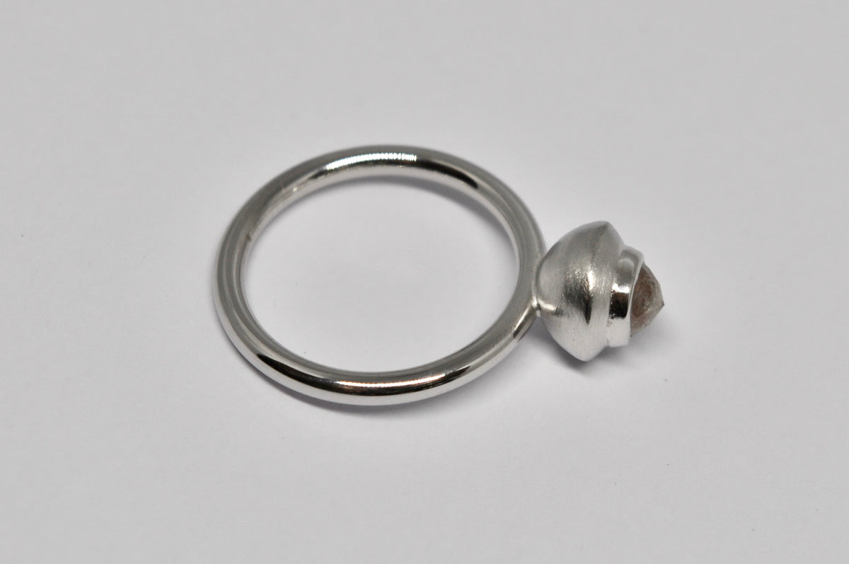 Rose Cut Diamond Solitaire Ring in 18k White Gold