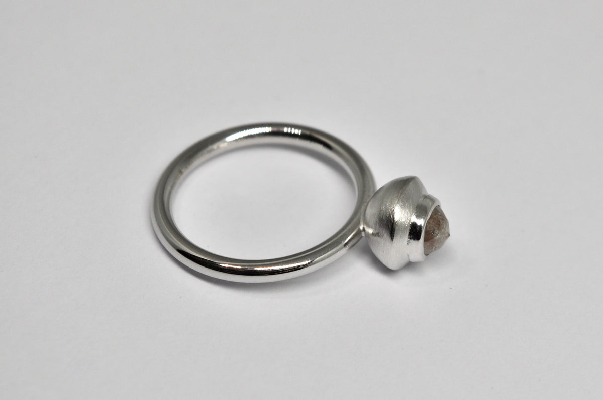 Rose Cut Diamond Solitaire Ring in 18k White Gold
