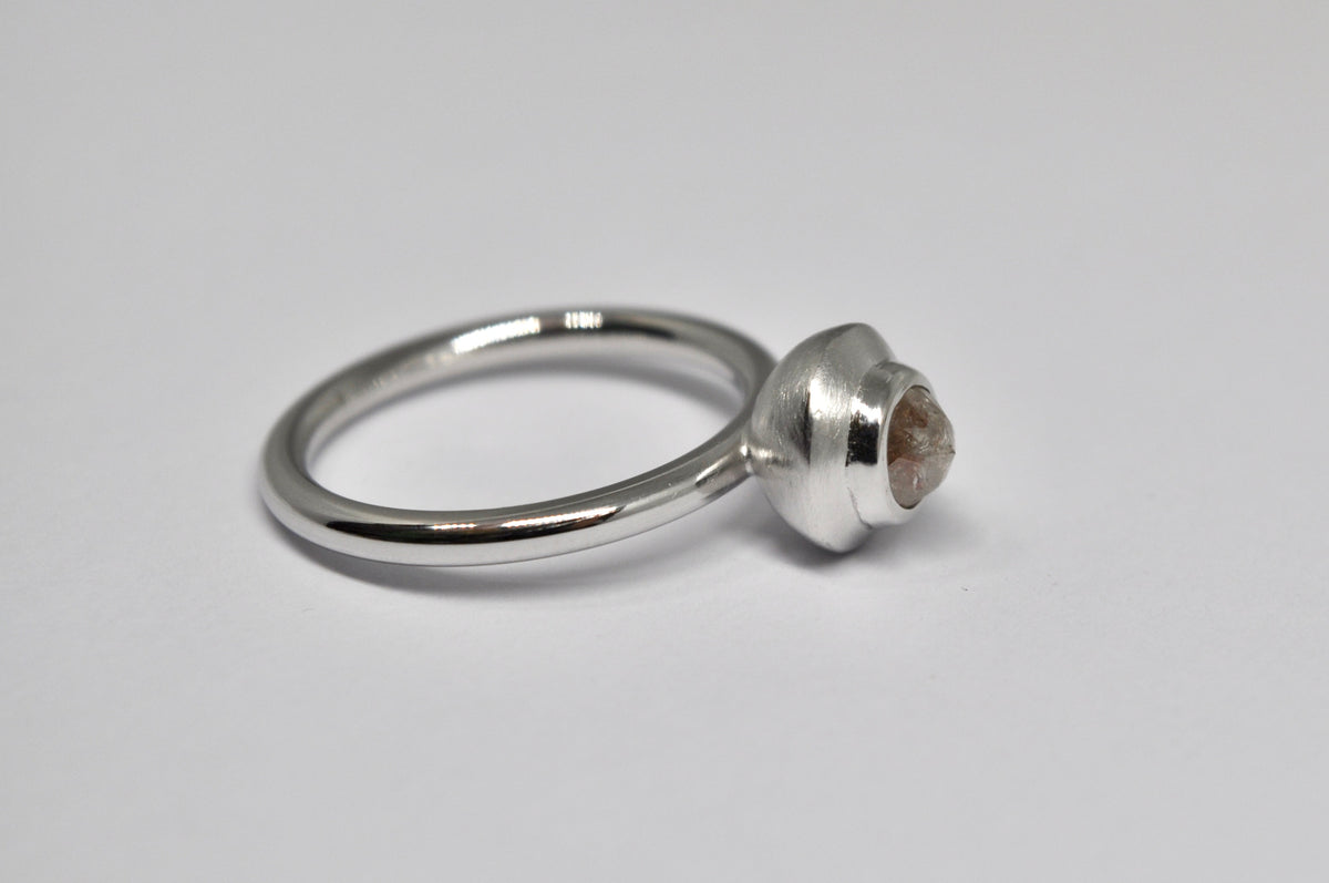 Rose Cut Diamond Solitaire Ring in 18k White Gold