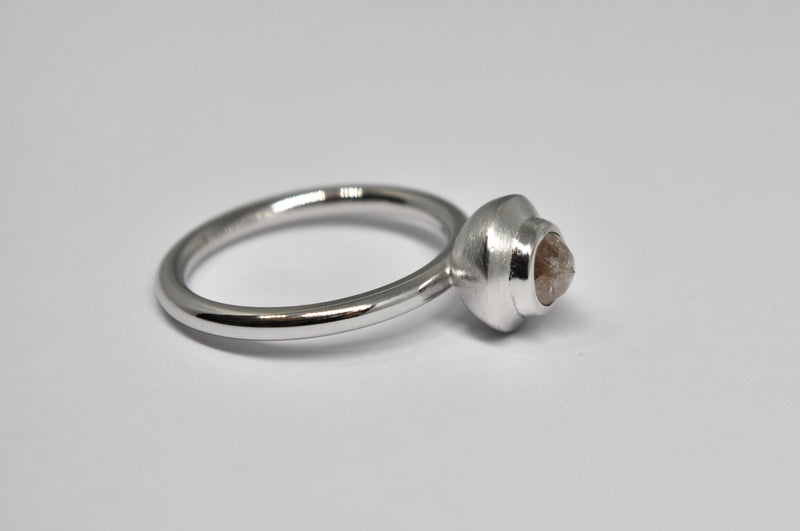 Rose Cut Diamond Solitaire Ring in 18k White Gold