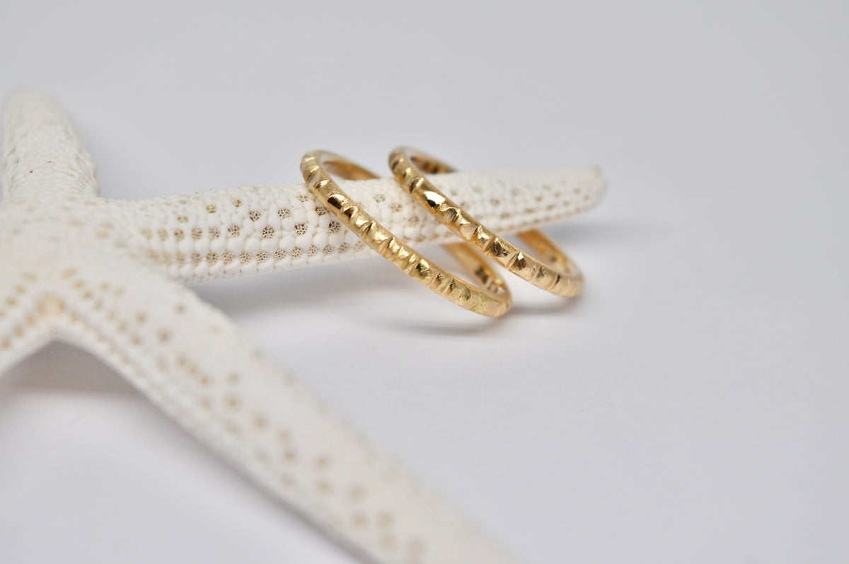 Textured Yellow Gold Stackable Ring Set
