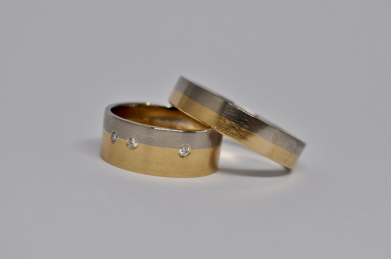 Two-Tone Wedding Bands - Yellow & White Gold with Diamond Accents