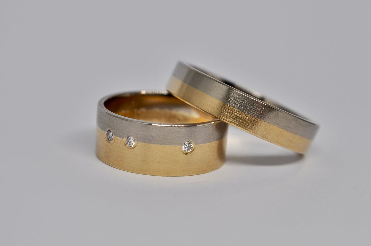 Two-Tone Wedding Bands - Yellow & White Gold with Diamond Accents