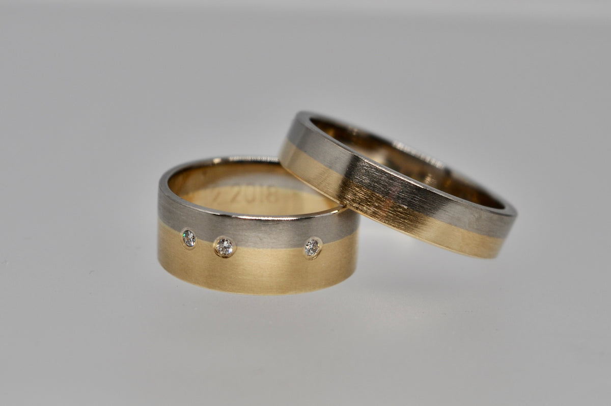 Two-Tone Wedding Bands - Yellow & White Gold with Diamond Accents