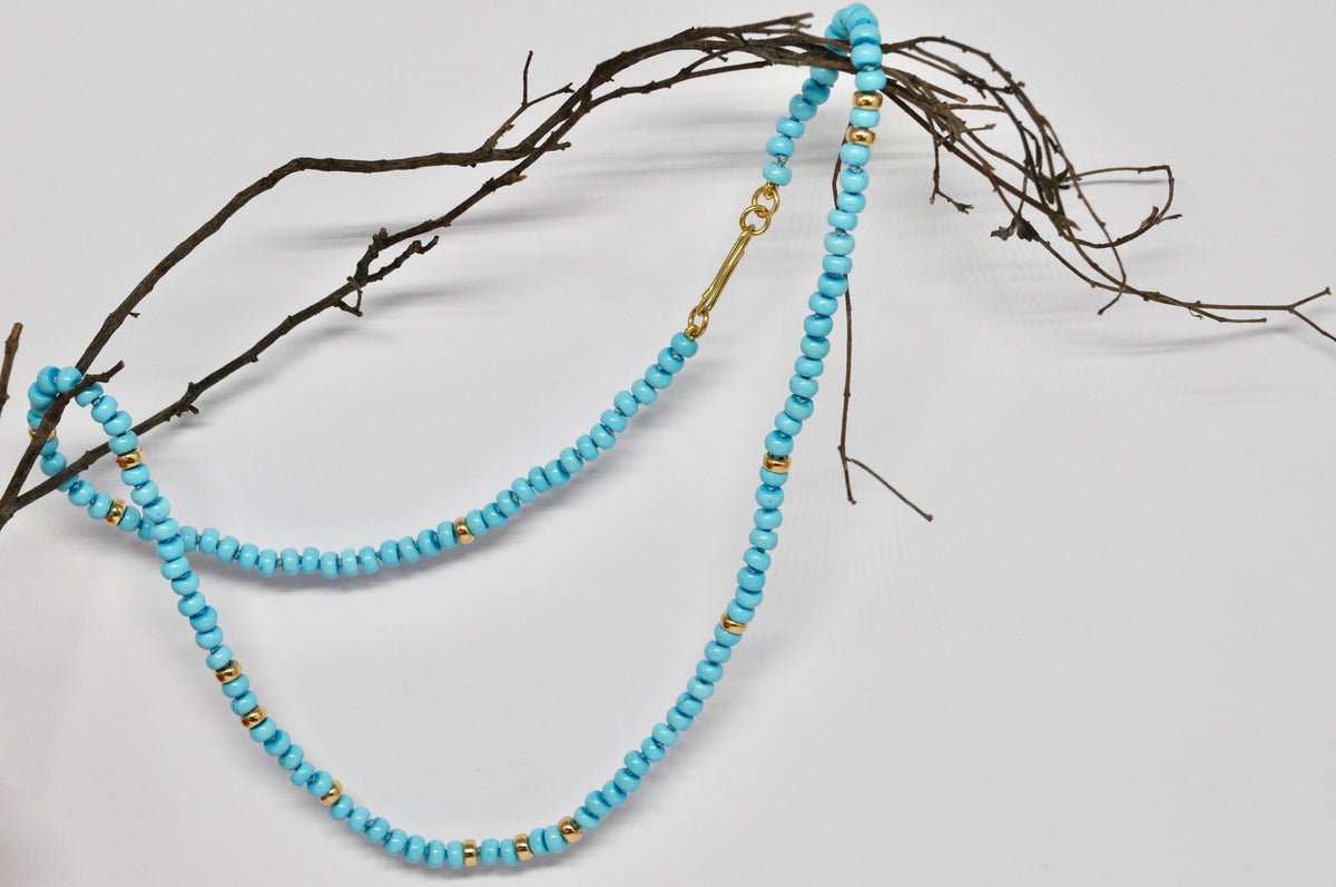 Genuine Turquoise Bead Necklace with Gold Spacers