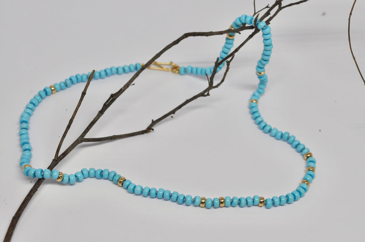 Genuine Turquoise Bead Necklace with Gold Spacers