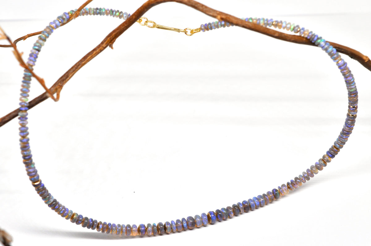 Black Opal Necklace - 18k Yellow Gold