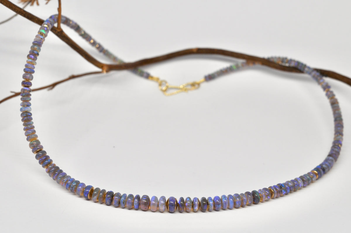 Black Opal Necklace - 18k Yellow Gold