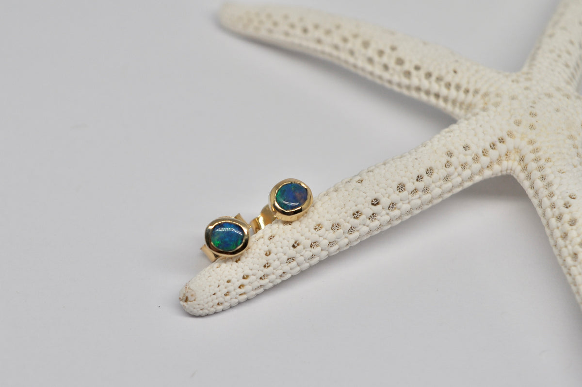 Black Opal Stud Earrings