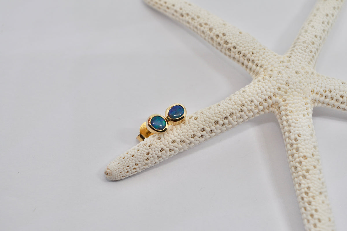 Black Opal Stud Earrings