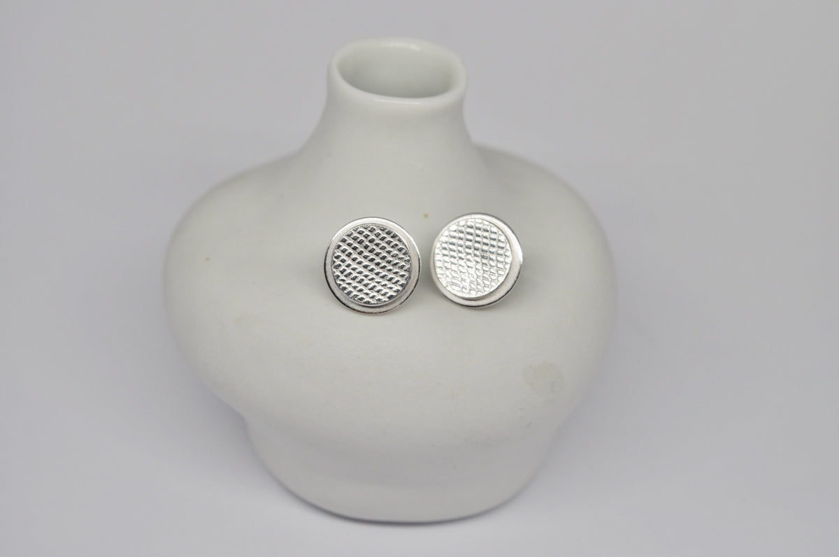 Textured Disc Stud Earrings, Silver