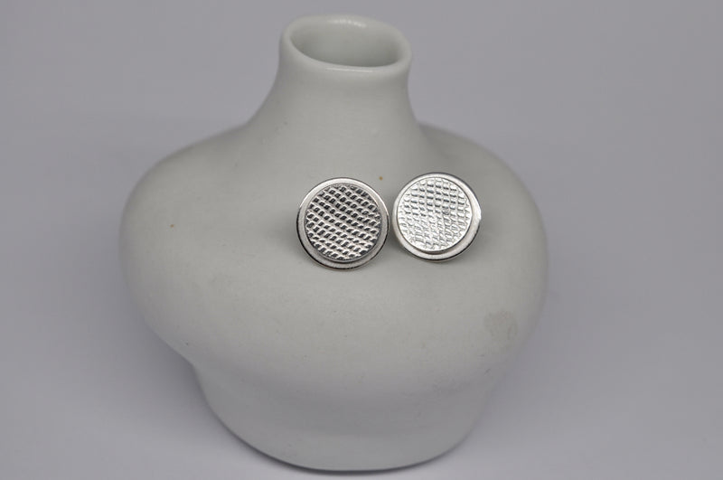 Textured Disc Stud Earrings, Silver
