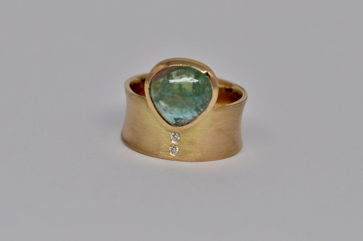 Wide Band Ring with Natural Tourmaline and Diamond Accents