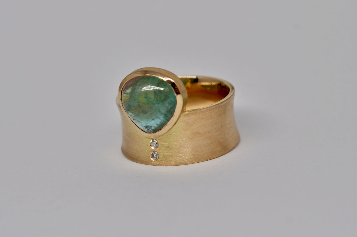 Wide Band Ring with Natural Tourmaline and Diamond Accents