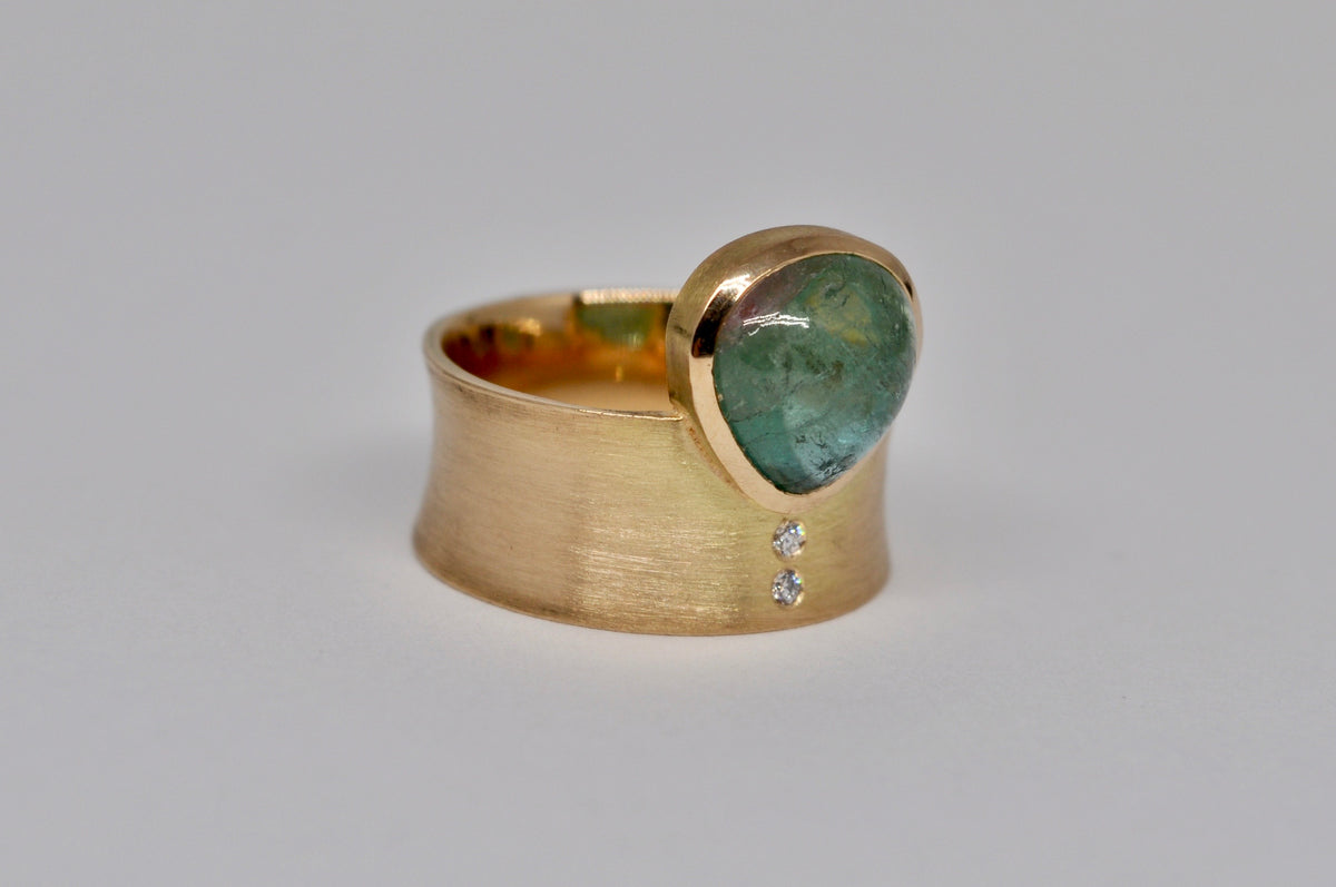 Wide Band Ring with Natural Tourmaline and Diamond Accents