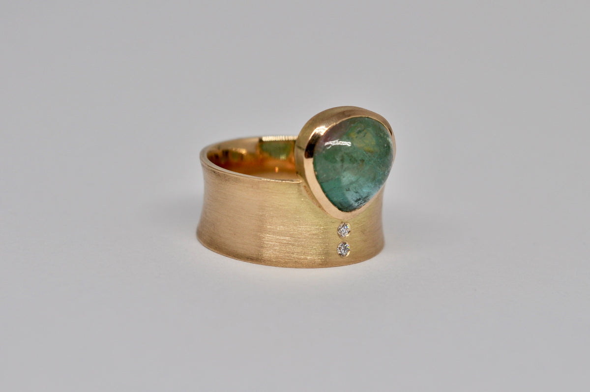 Wide Band Ring with Natural Tourmaline and Diamond Accents