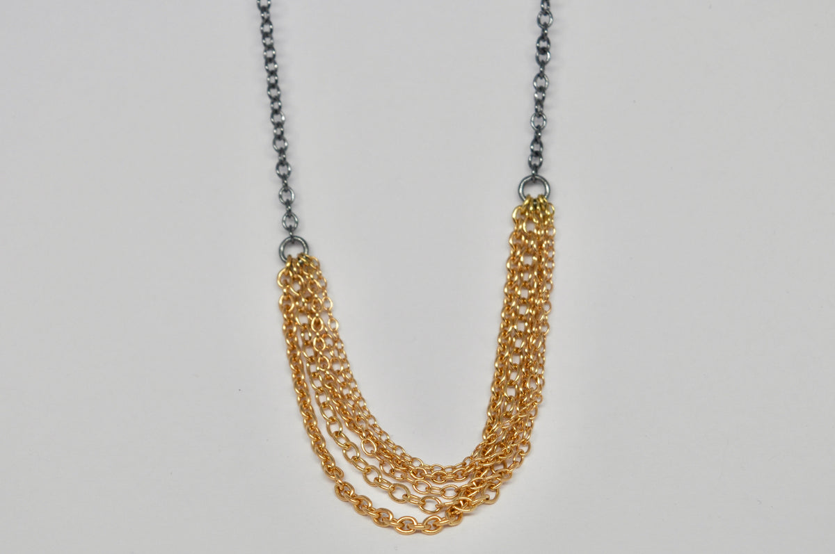 Multi-Strand 18k Yellow Gold & Oxidized Sterling Silver Necklace