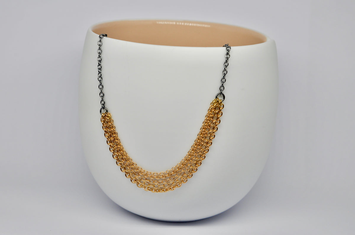 Multi-Strand 18k Yellow Gold & Oxidized Sterling Silver Necklace
