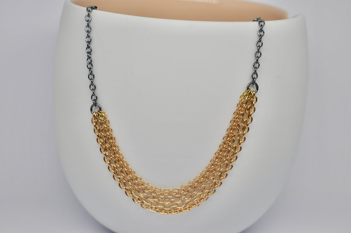 Multi-Strand 18k Yellow Gold & Oxidized Sterling Silver Necklace