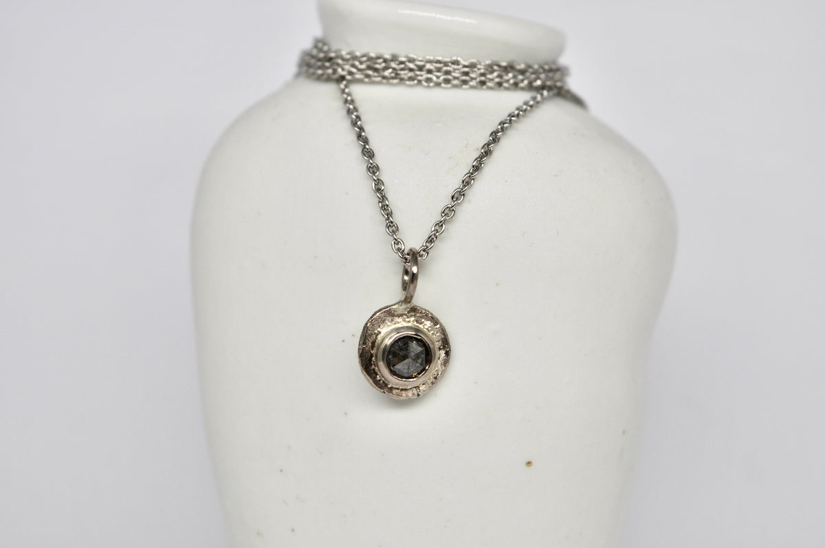 Salt and Pepper Rose Cut Diamond Pendant in White Gold