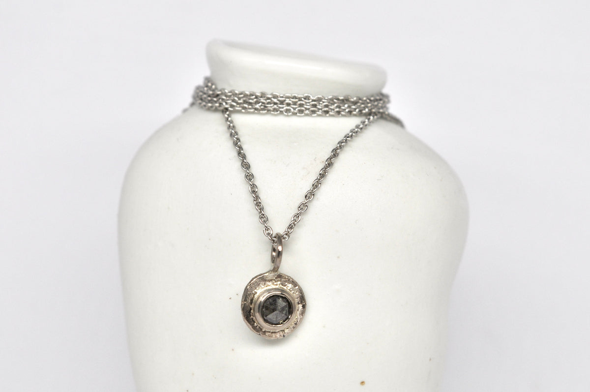 Salt and Pepper Rose Cut Diamond Pendant in White Gold