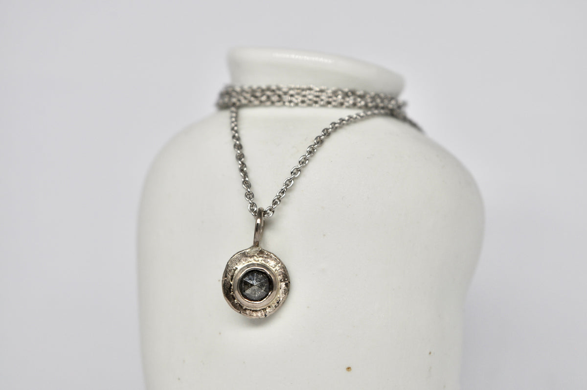 Salt and Pepper Rose Cut Diamond Pendant in White Gold