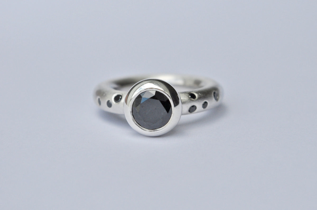 contemporary diamond ring, solid sterling silver, black diamonds