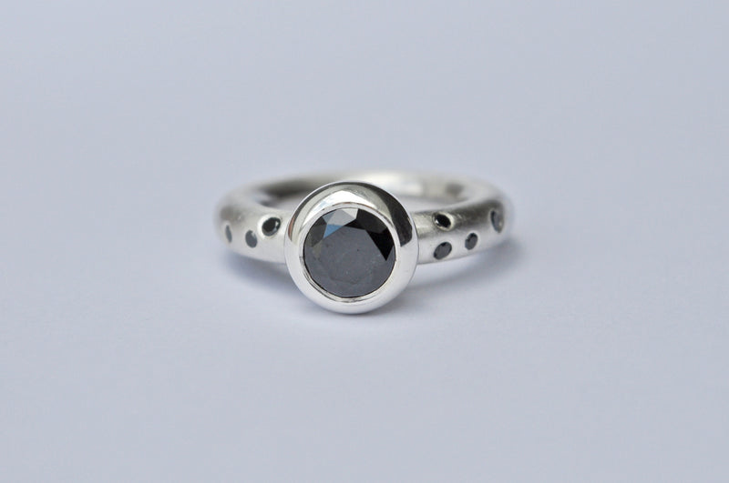 contemporary diamond ring, solid sterling silver, black diamonds