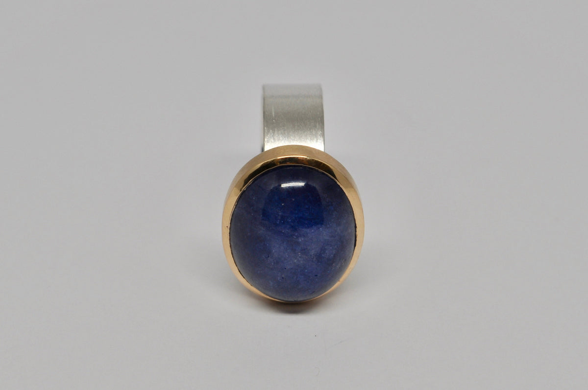 Unique silver and gold ring with tanzanite
