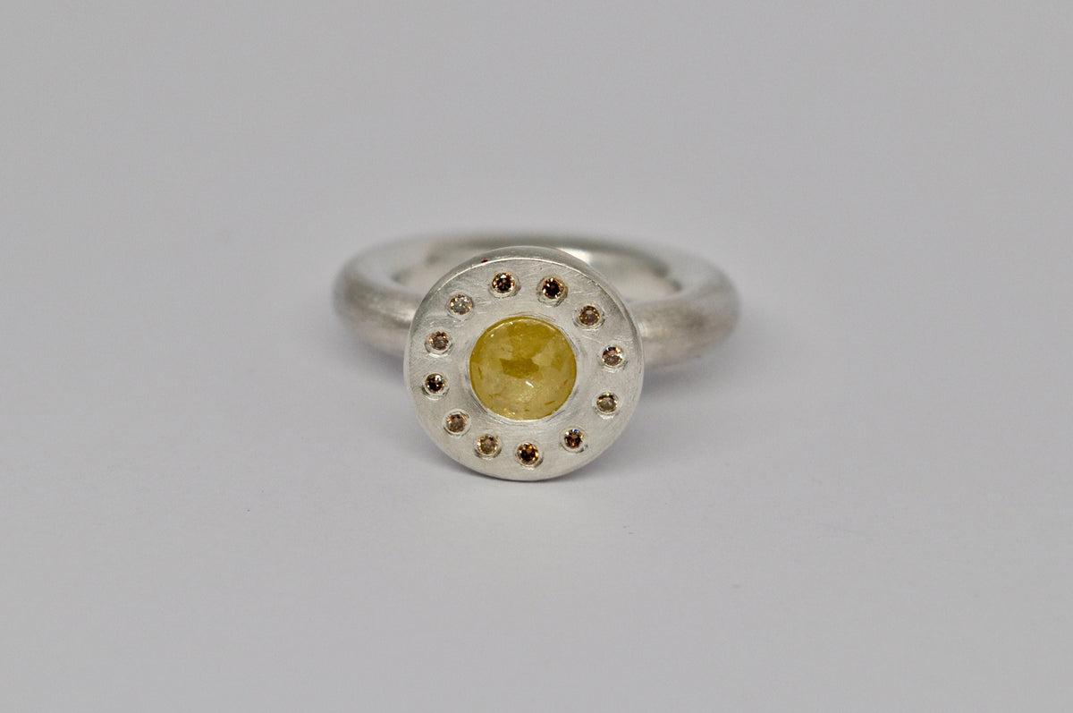 unique silver ring with rose cut diamond, contemporary jewelry