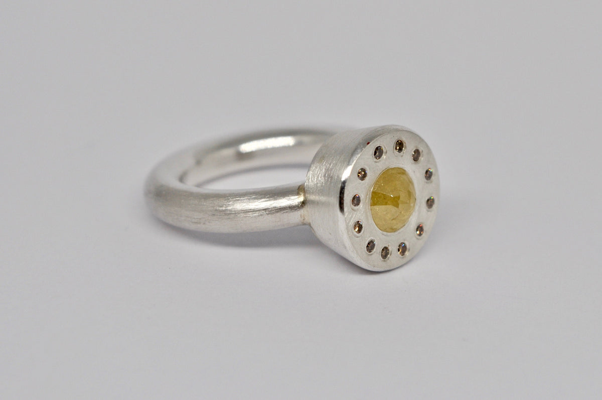 unique silver ring with rose cut diamond, contemporary jewelry