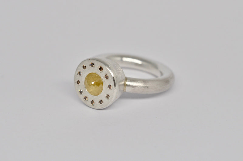 unique silver ring with rose cut diamond, contemporary jewelry