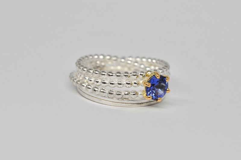 Endless wrapped ring, silver and gold ring, tanzanite