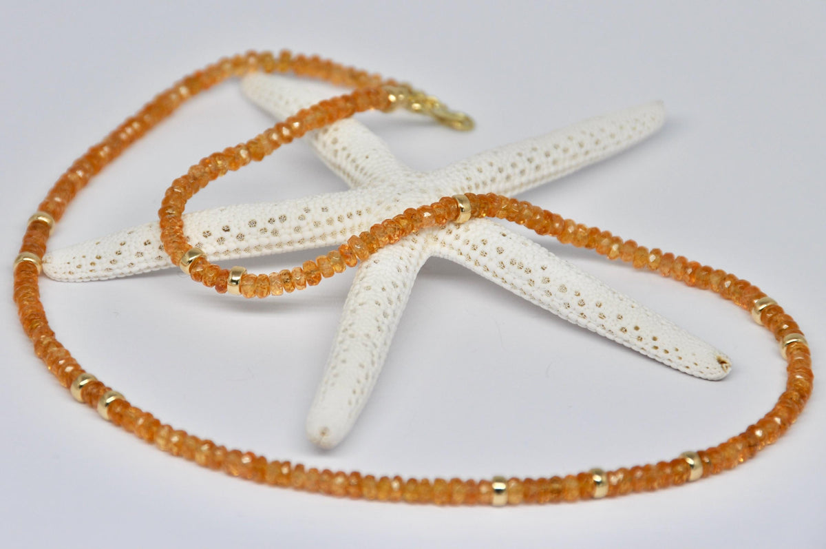 Mandarin Garnet Necklace and 18k Yellow Gold Spacers
