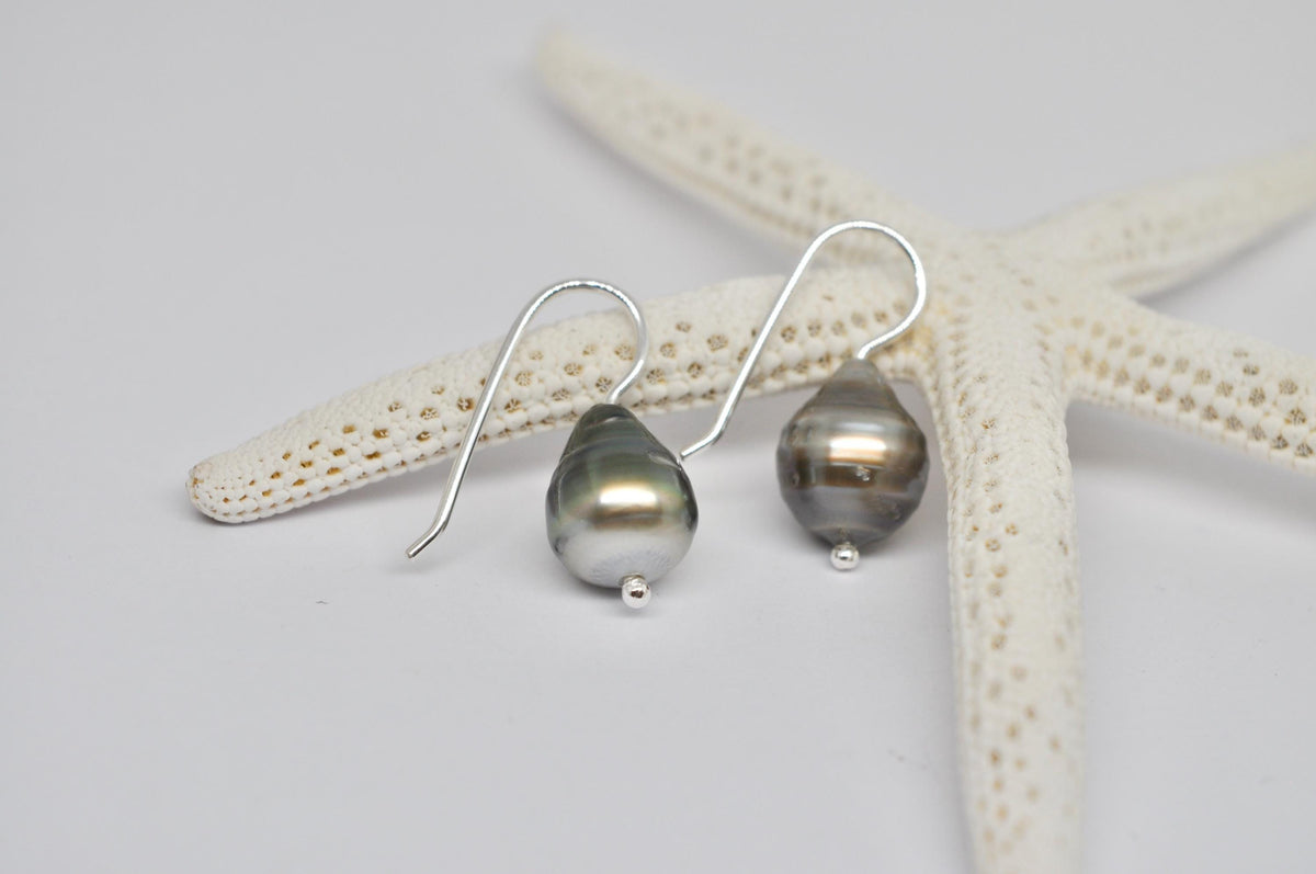 Handmade Sterling Silver Tahitian Pearl Drop Earrings
