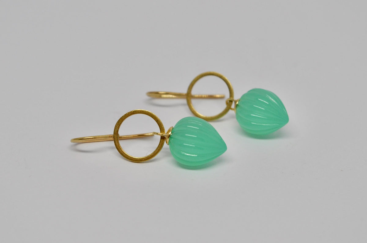 18k Gold Chrysoprase Drop Earrings: Elegant Handmade Jewelry