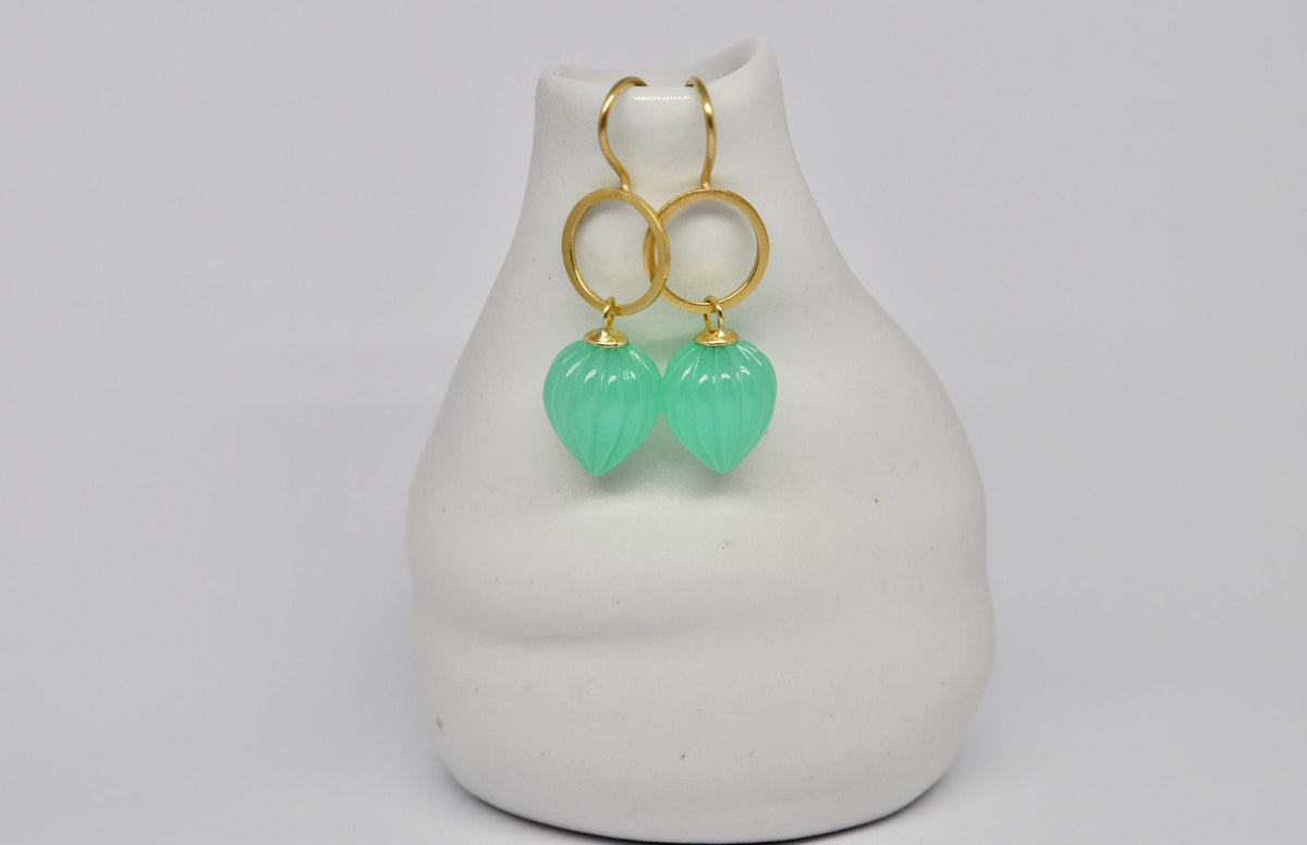 18k Gold Chrysoprase Drop Earrings: Elegant Handmade Jewelry