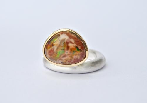 Silver And Gold Ring Mexican Fire Opal Patrice Parisotto Design Silver And Gold Ring Mexican Fire Opal Patrice Parisotto Design Contemporary Fine Jewelry Made In Luxembourg